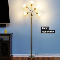 Medusa Modern 78 in. Brass LED Floor Lamp with 5 Interchangeable Color and White Shades by Brightech -Brightech Sales brass brightech floor lamps fl mdsmdrn brs fa 1000