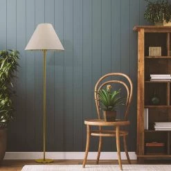 Mika 65 in. Brass Floor Lamp with White Fabric Shade by Brightech -Brightech Sales brass brightech floor lamps fl mka brs 4f 1000