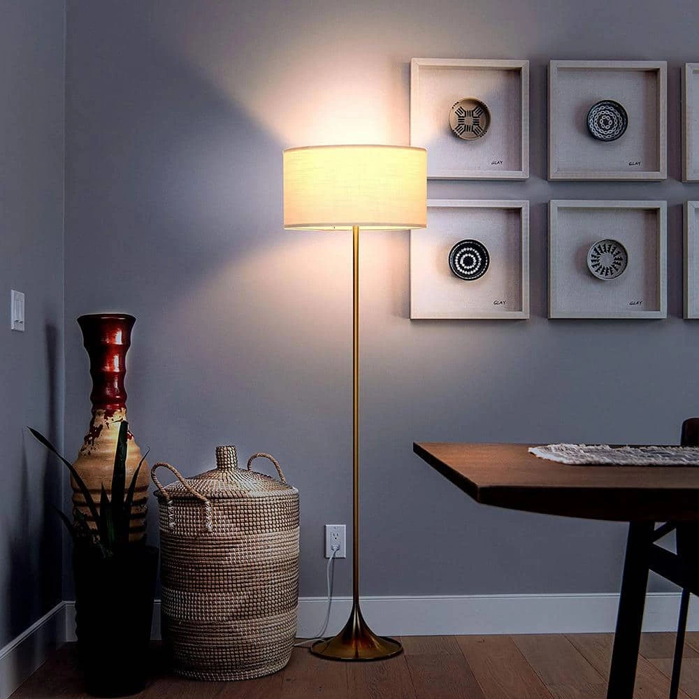 Quinn 60 in. Brass LED Floor Lamp with Drum Shade by Brightech 6 Quinn 60 in. Brass LED Floor Lamp with Drum Shade by Brightech - Image 4