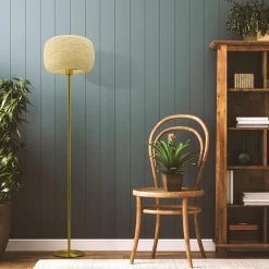 Rowan 66 in. Brass LED Floor Lamp with Round Woven Shade by Brightech -Brightech Sales brass brightech floor lamps fl rwn brs 1f 1000