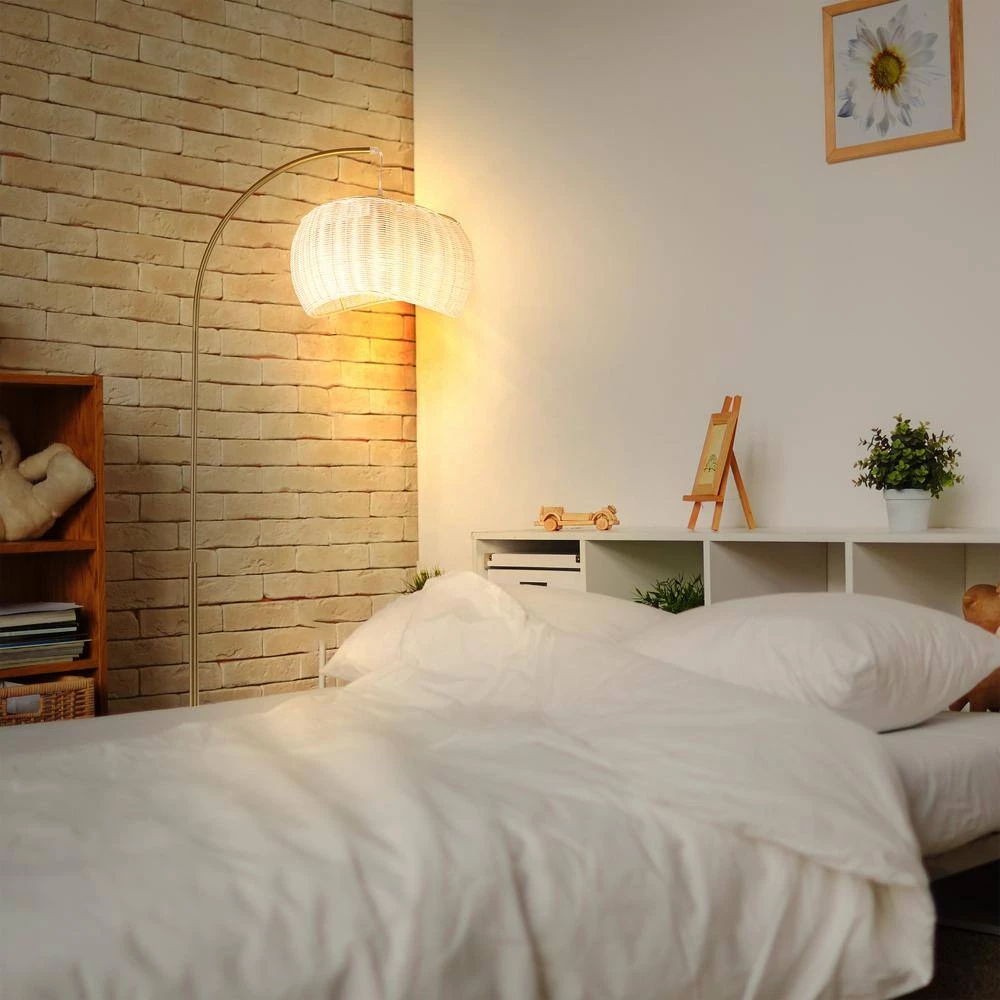 Wave Pendant 81 in. Brass LED Floor Lamp with Woven Shade by Brightech 5 Wave Pendant 81 in. Brass LED Floor Lamp with Woven Shade by Brightech - Image 3