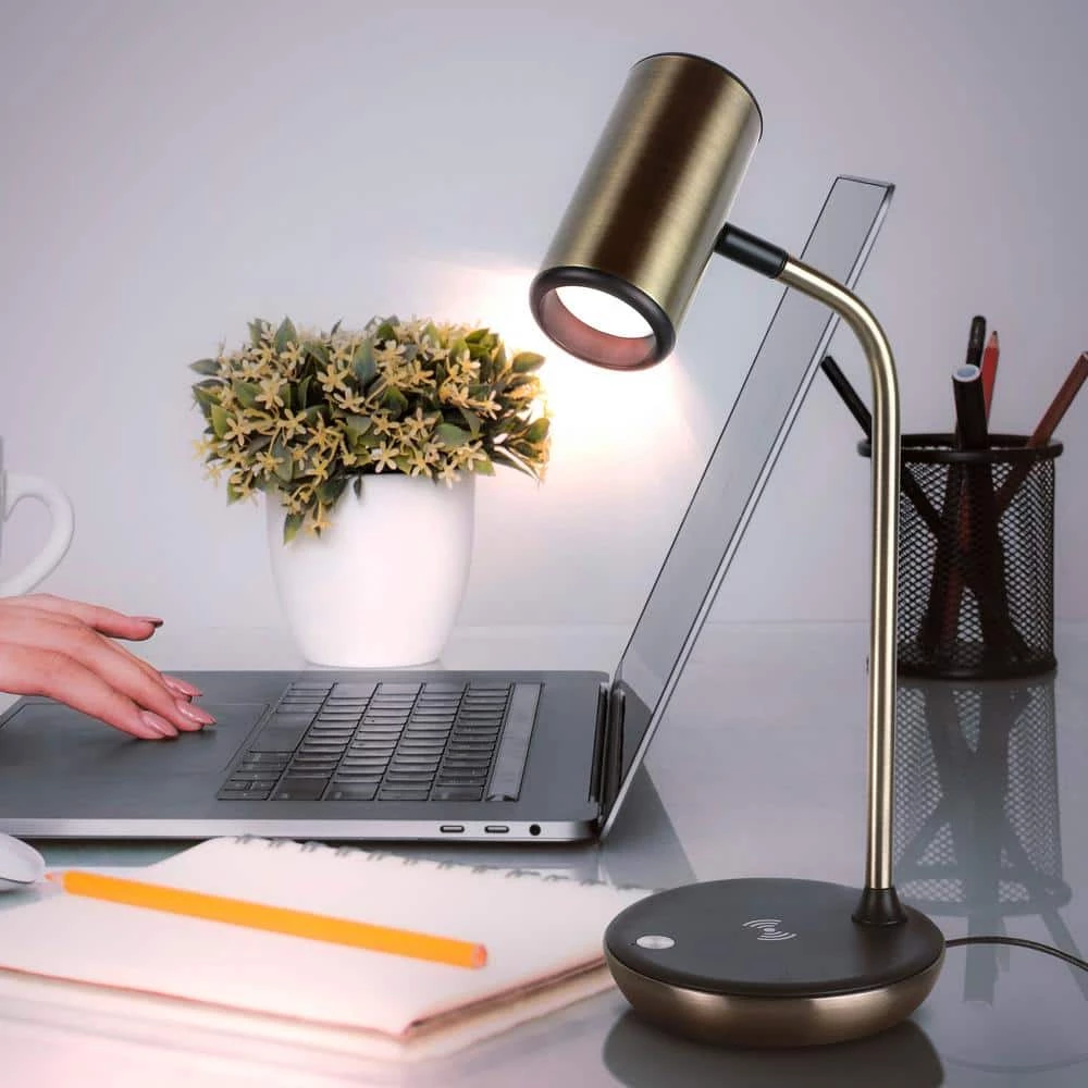 Ezra 16.5 in. Brass LED Table Lamp with Wireless Charging Pad by Brightech 6 Ezra 16.5 in. Brass LED Table Lamp with Wireless Charging Pad by Brightech - Image 4