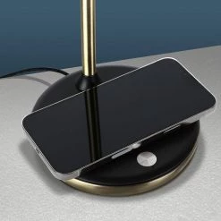 Ezra 16.5 in. Brass LED Table Lamp with Wireless Charging Pad by Brightech 12 Ezra 16.5 in. Brass LED Table Lamp with Wireless Charging Pad by Brightech -Brightech Sales brass brightech lamp bases tl ezra brs 44 1000