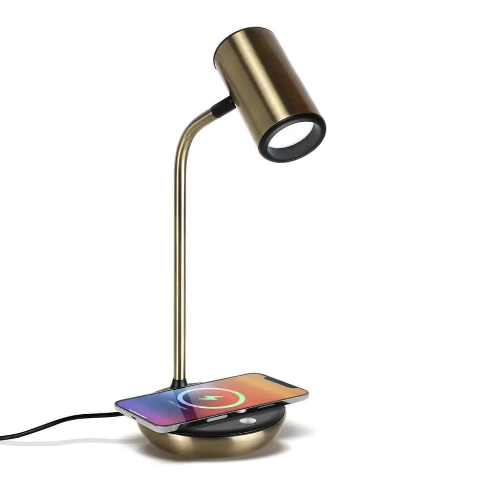 Ezra 16.5 in. Brass LED Table Lamp with Wireless Charging Pad by Brightech 3 Ezra 16.5 in. Brass LED Table Lamp with Wireless Charging Pad by Brightech