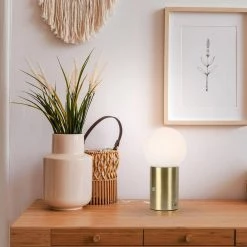 Kai 11 in. Brass LED Table Lamp with Glass Shade by Brightech -Brightech Sales brass brightech table lamps tl kai brs 1f 1000