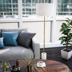 Pillar 62 in. Brass Floor Lamp with Drum Shade by Manor Brook -Brightech Sales brass manor brook floor lamps mb100073 4f 1000