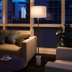 Pillar 62 in. Brass Floor Lamp with Drum Shade by Manor Brook -Brightech Sales brass manor brook floor lamps mb100073 fa 1000