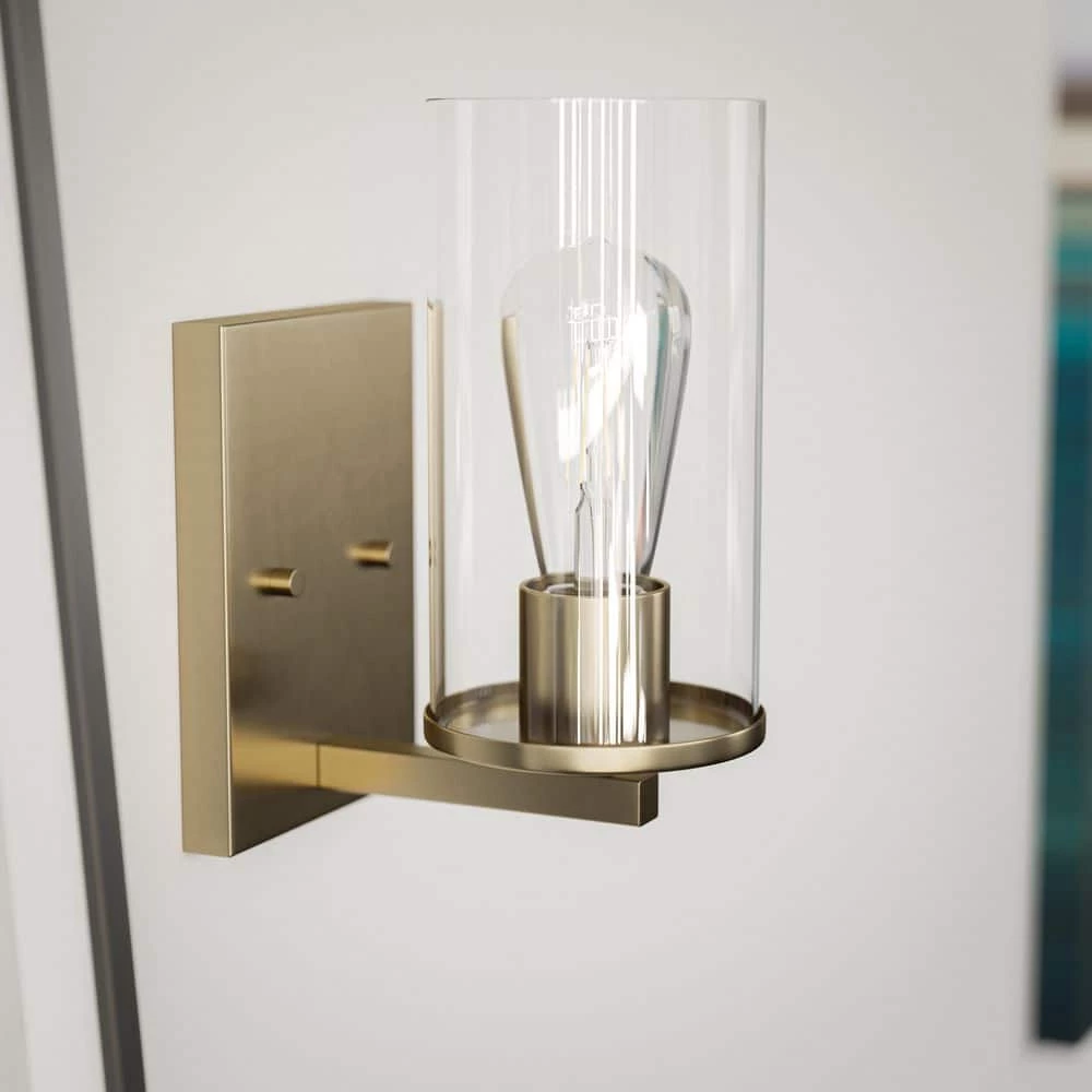 Hipley 10 in. 1-Light Cylinder Brass Wall Sconce by Manor Brook 4 Hipley 10 in. 1-Light Cylinder Brass Wall Sconce by Manor Brook - Image 2