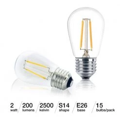 2-Watt S14 Dimmable LED Edison Light Bulbs Warm White 2500K (15-Pack) by Brightech -Brightech Sales brightech edison bulbs u9 w9my zgys fa 1000