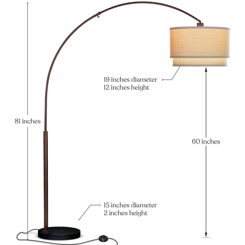 Mason 81 in. Bronze Arc LED Floor Lamp with Drum Shade by Brightech 4 Mason 81 in. Bronze Arc LED Floor Lamp with Drum Shade by Brightech - Image 2