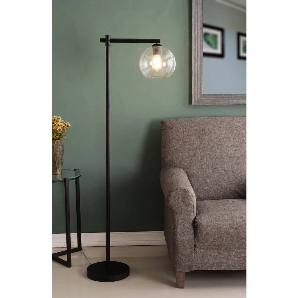 Nelson 60.25 in. Bronze Floor Lamp with Clear Seeded Glass Shade by Manor Brook 4 Nelson 60.25 in. Bronze Floor Lamp with Clear Seeded Glass Shade by Manor Brook - Image 2