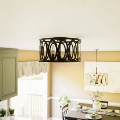 9 in. Hugenot Flush Mount Drum by Manor Brook -Brightech Sales bronze manor brook flush mount lights mb100683 31 1000