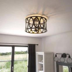 9 in. Hugenot Flush Mount Drum by Manor Brook -Brightech Sales bronze manor brook flush mount lights mb100683 4f 1000