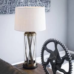 Hamdon 28 in. Bronze Indoor Table Lamp with Linen Drum Shade by Manor Brook -Brightech Sales bronze manor brook table lamps mb100488 44 1000