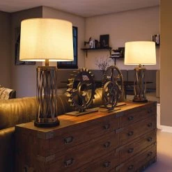 Hamdon 28 in. Bronze Indoor Table Lamp with Linen Drum Shade by Manor Brook -Brightech Sales bronze manor brook table lamps mb100488 4f 1000