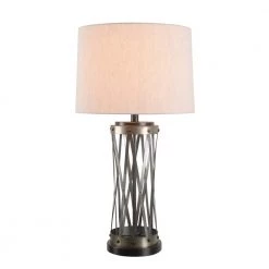 Hamdon 28 in. Bronze Indoor Table Lamp with Linen Drum Shade by Manor Brook