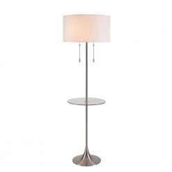 Stella 61.75 in. Brushed Steel Floor Lamp with Glass Table by Manor Brook