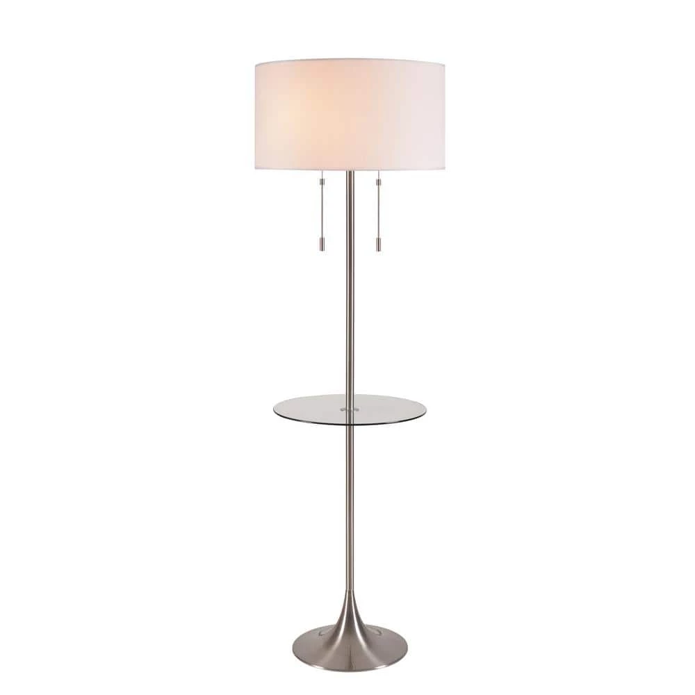 Stella 61.75 in. Brushed Steel Floor Lamp with Glass Table by Manor Brook 3 Stella 61.75 in. Brushed Steel Floor Lamp with Glass Table by Manor Brook