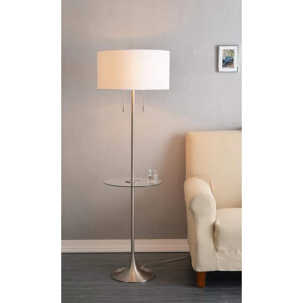 Stella 61.75 in. Brushed Steel Floor Lamp with Glass Table by Manor Brook 4 Stella 61.75 in. Brushed Steel Floor Lamp with Glass Table by Manor Brook - Image 2