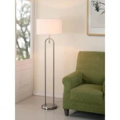 Marlene 60.75 in. Brushed Steel Indoor Floor Lamp with White Drum Shade by Manor Brook -Brightech Sales brushed steel manor brook floor lamps mb100538 31 1000