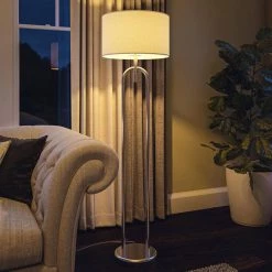 Marlene 60.75 in. Brushed Steel Indoor Floor Lamp with White Drum Shade by Manor Brook -Brightech Sales brushed steel manor brook floor lamps mb100538 76 1000