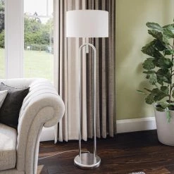 Marlene 60.75 in. Brushed Steel Indoor Floor Lamp with White Drum Shade by Manor Brook -Brightech Sales brushed steel manor brook floor lamps mb100538 c3 1000