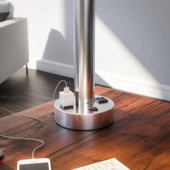 Grove 27 in. Brushed Steel Table Lamp with 2 Outlets by Manor Brook -Brightech Sales brushed steel manor brook table lamps mb100635 1f 1000
