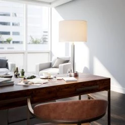 Grove 27 in. Brushed Steel Table Lamp with 2 Outlets by Manor Brook -Brightech Sales brushed steel manor brook table lamps mb100635 4f 1000