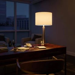 Grove 27 in. Brushed Steel Table Lamp with 2 Outlets by Manor Brook -Brightech Sales brushed steel manor brook table lamps mb100635 76 1000