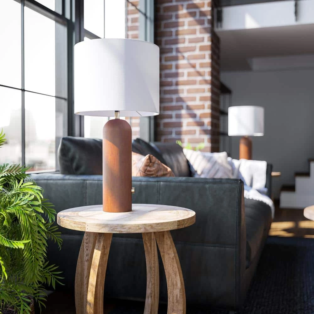 Dorsey 24.75 in. Dark Wood Table Lamp by Manor Brook 4 Dorsey 24.75 in. Dark Wood Table Lamp by Manor Brook - Image 2