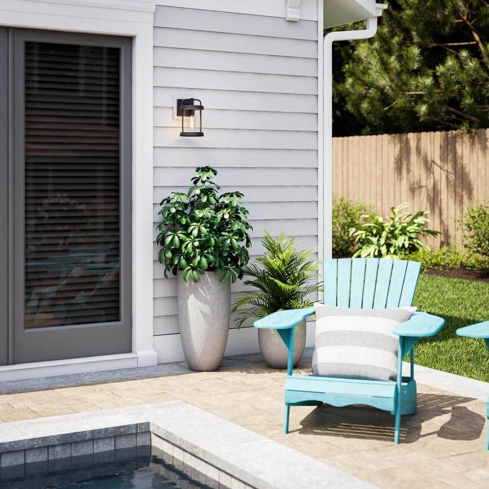 Stockmeade 10 in. 1-Light Black Outdoor Small Cylinder Lantern Wall Sconce by Manor Brook 4 Stockmeade 10 in. 1-Light Black Outdoor Small Cylinder Lantern Wall Sconce by Manor Brook - Image 3