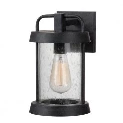 Stockmeade 10 in. 1-Light Black Outdoor Small Cylinder Lantern Wall Sconce by Manor Brook