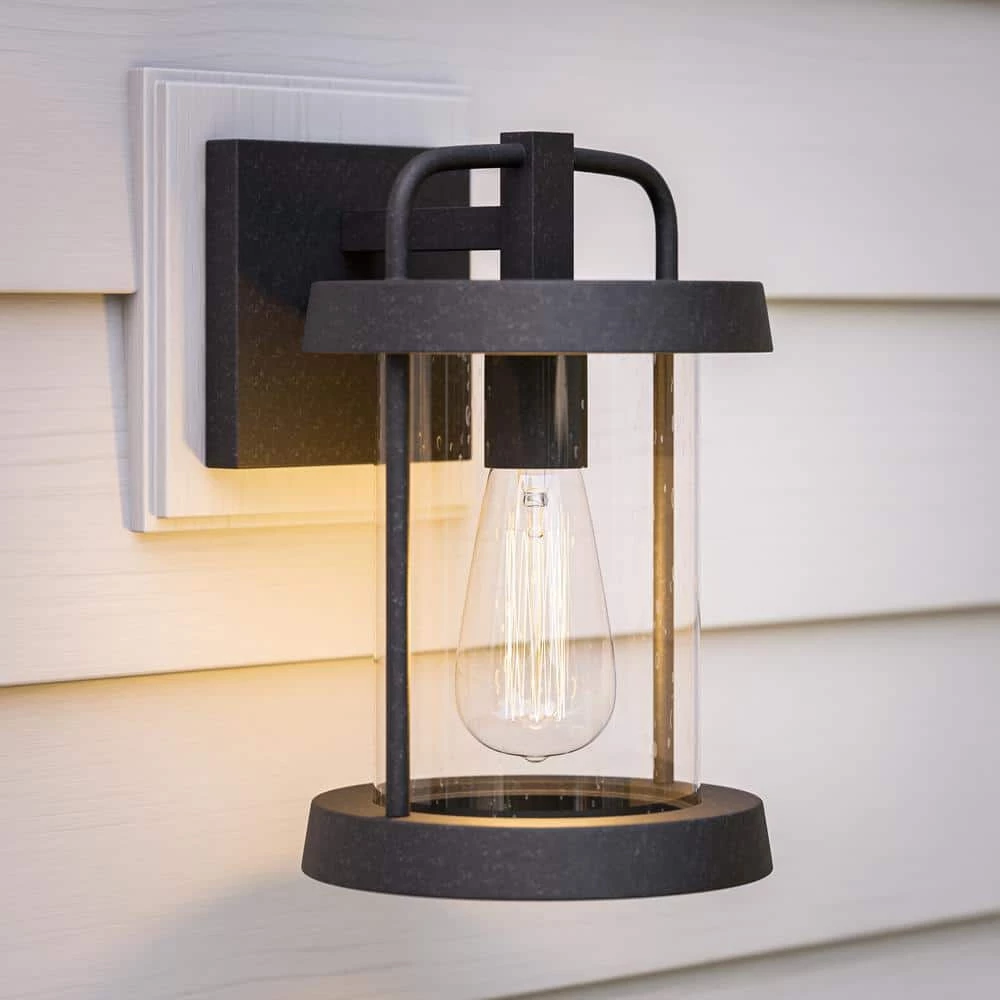Stockmeade 10 in. 1-Light Black Outdoor Small Cylinder Lantern Wall Sconce by Manor Brook 3 Stockmeade 10 in. 1-Light Black Outdoor Small Cylinder Lantern Wall Sconce by Manor Brook - Image 2