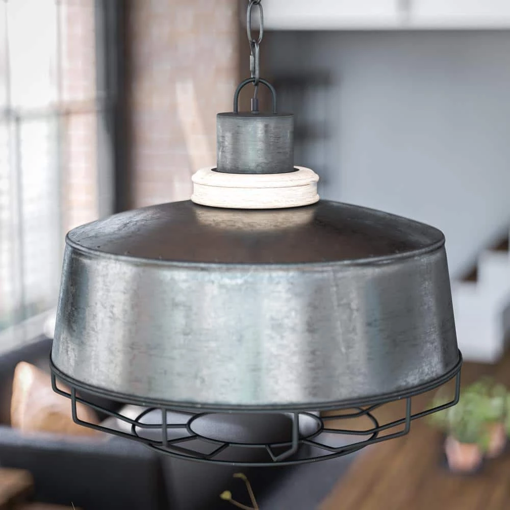 Kenster 1-Light Galvanized Pendant with Wood Accent by Manor Brook 7 Kenster 1-Light Galvanized Pendant with Wood Accent by Manor Brook - Image 5