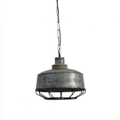 Kenster 1-Light Galvanized Pendant with Wood Accent by Manor Brook