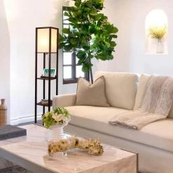 16.3 in. Havana Brown Floor Lamp with Shelves and Wireless Charging by Brightech -Brightech Sales havana brown brightech floor lamps 3p 2upc 9rve 1f 1000