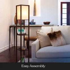 16.3 in. Havana Brown Floor Lamp with Shelves and Wireless Charging by Brightech -Brightech Sales havana brown brightech floor lamps 3p 2upc 9rve 44 1000