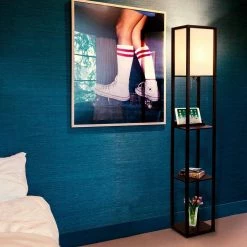 16.3 in. Havana Brown Floor Lamp with Shelves and Wireless Charging by Brightech -Brightech Sales havana brown brightech floor lamps 3p 2upc 9rve fa 1000