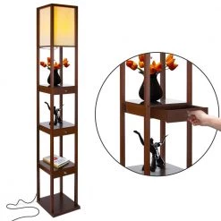 Maxwell 72 in. Havana Brown LED Skinny Shelf Floor Lamp with Drawers by Brightech