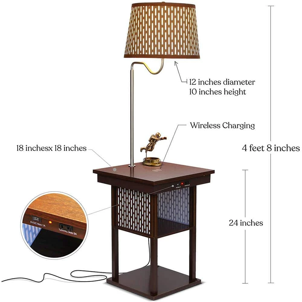 Madison 56 in. Havana Brown LED Skinny Bedside Table Lamp with Wireless Charging by Brightech 4 Madison 56 in. Havana Brown LED Skinny Bedside Table Lamp with Wireless Charging by Brightech - Image 2