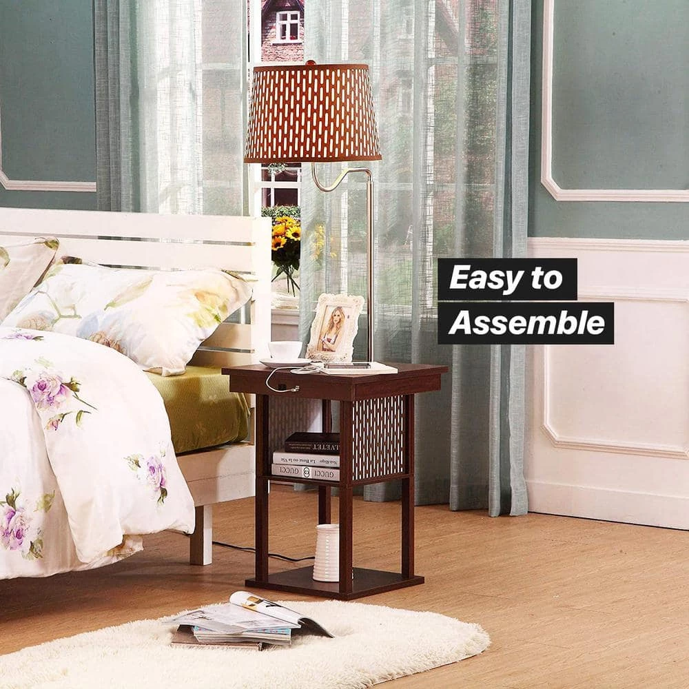 Madison 56 in. Havana Brown Narrow End Table with Built-In LED Lamp with Brown Shade and USB Port by Brightech 6 Madison 56 in. Havana Brown Narrow End Table with Built-In LED Lamp with Brown Shade and USB Port by Brightech - Image 4