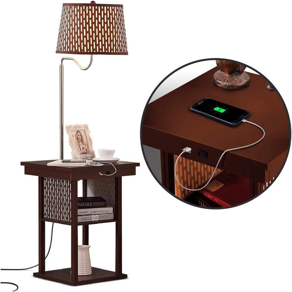 Madison 56 in. Havana Brown Narrow End Table with Built-In LED Lamp with Brown Shade and USB Port by Brightech 3 Madison 56 in. Havana Brown Narrow End Table with Built-In LED Lamp with Brown Shade and USB Port by Brightech