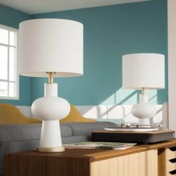 Easton 25.5 in. Matte White with Gold Table Lamp by Manor Brook -Brightech Sales matte white and gold manor brook table lamps mb100652 44 1000