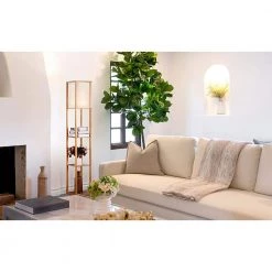 Maxwell 63 in. Natural Wood LED Skinny Shelf Floor Lamp by Brightech -Brightech Sales natural wood brightech floor lamps 25 wyyd xpt9 1f 1000