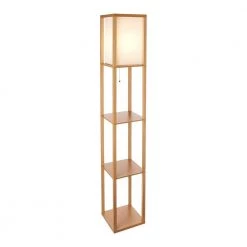 Maxwell 63 in. Natural Wood LED Skinny Shelf Floor Lamp by Brightech