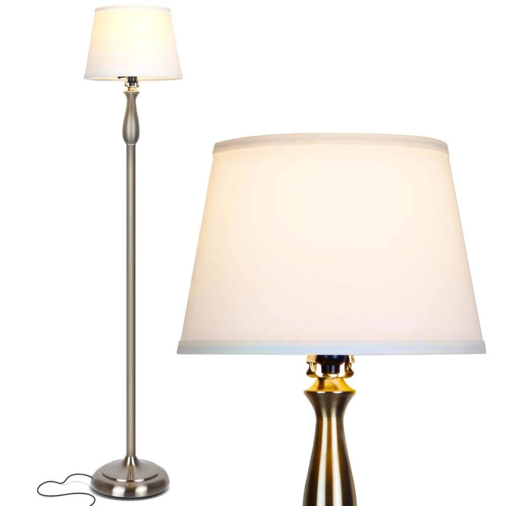 Gabriella 64 in. Tall Nickel LED Floor Lamp with Fabric Shade by Brightech 3 Gabriella 64 in. Tall Nickel LED Floor Lamp with Fabric Shade by Brightech