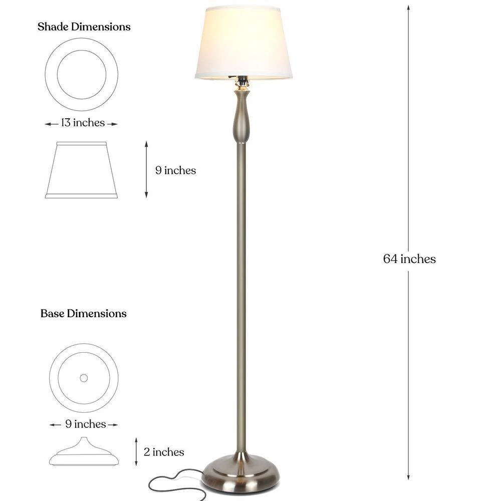Gabriella 64 in. Tall Nickel LED Floor Lamp with Fabric Shade by Brightech 8 Gabriella 64 in. Tall Nickel LED Floor Lamp with Fabric Shade by Brightech - Image 6