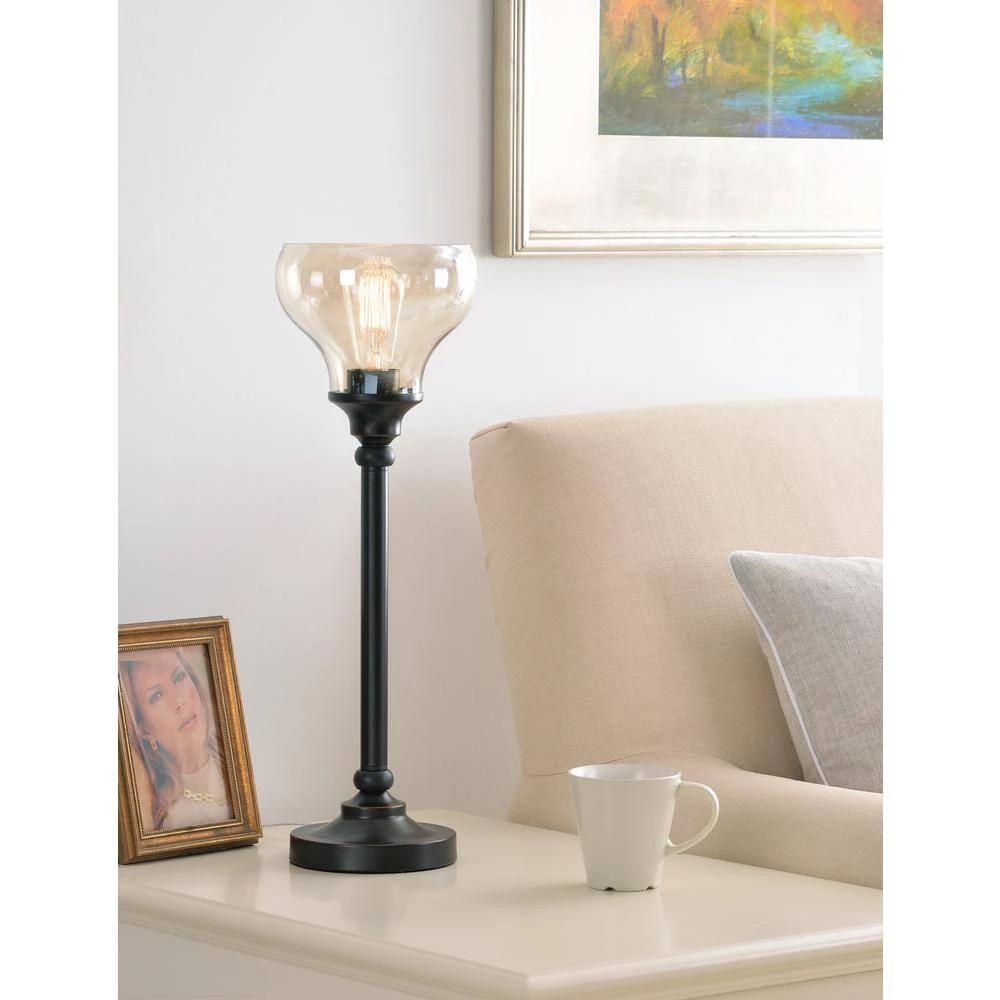 Wraith 22 in. Oil Rubbed Bronze Lamp with Glass Shade by Manor Brook 4 Wraith 22 in. Oil Rubbed Bronze Lamp with Glass Shade by Manor Brook - Image 2