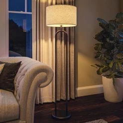 Marlene 60.75 in. Oil Rubbed Bronze Indoor Floor Lamp with White Drum Shade by Manor Brook -Brightech Sales oil rubbed bronze manor brook floor lamps mb100539 76 1000