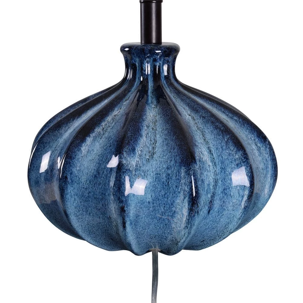 Cona 22 in. Reactive Blue Ceramic Glaze with Black Table Lamp with White Drum Shade by Manor Brook 7 Cona 22 in. Reactive Blue Ceramic Glaze with Black Table Lamp with White Drum Shade by Manor Brook - Image 5